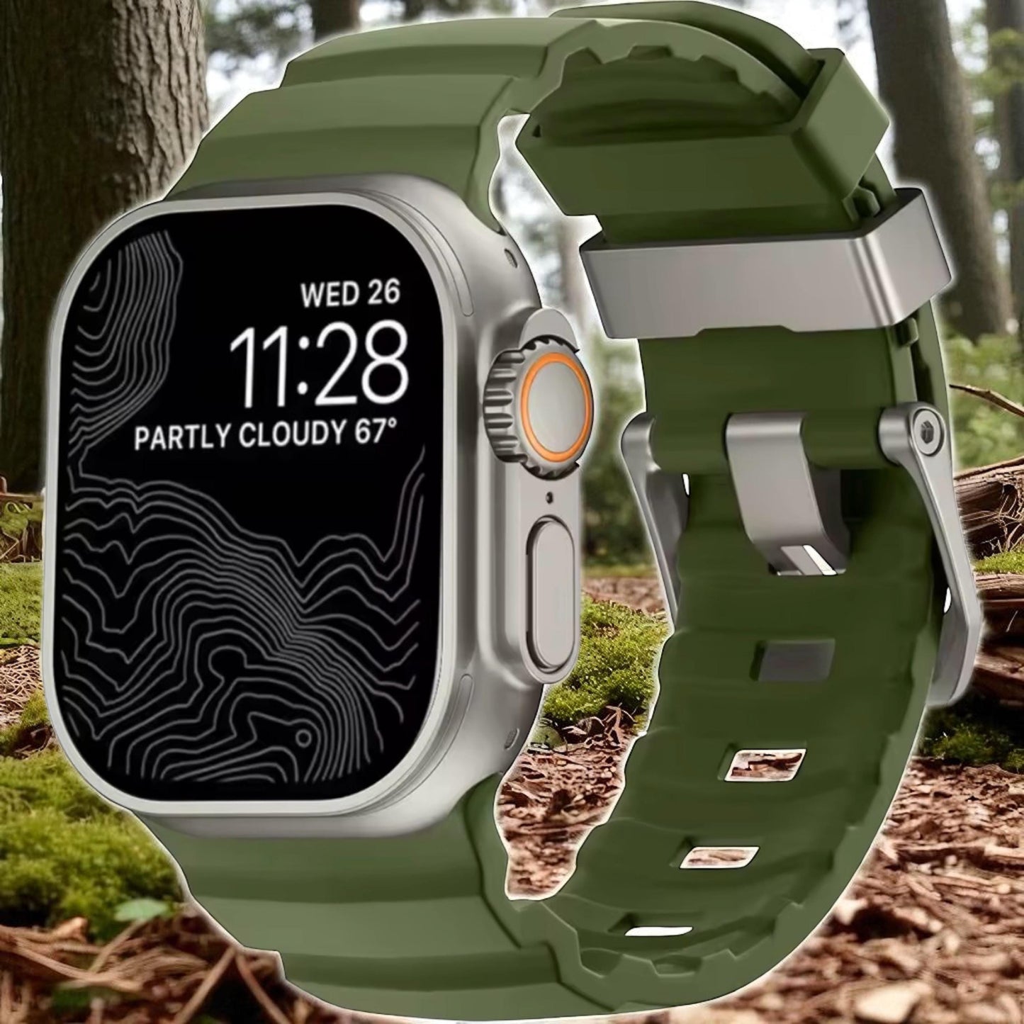 Rugged Silicone Sport Band for Apple Watch Ultra: Titanium Buckle, 42-49mm