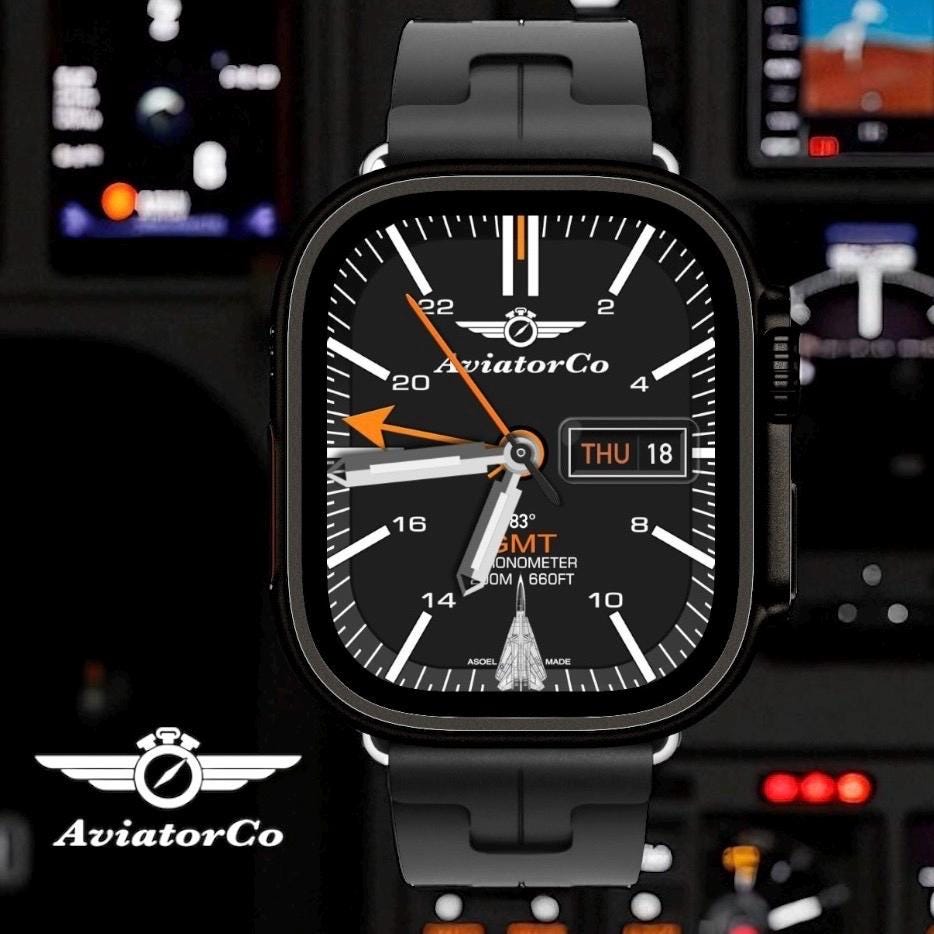 AviatorCo Squadron GMT Watch Face: Custom Clockology Apple Watch Ultra & Series 4+