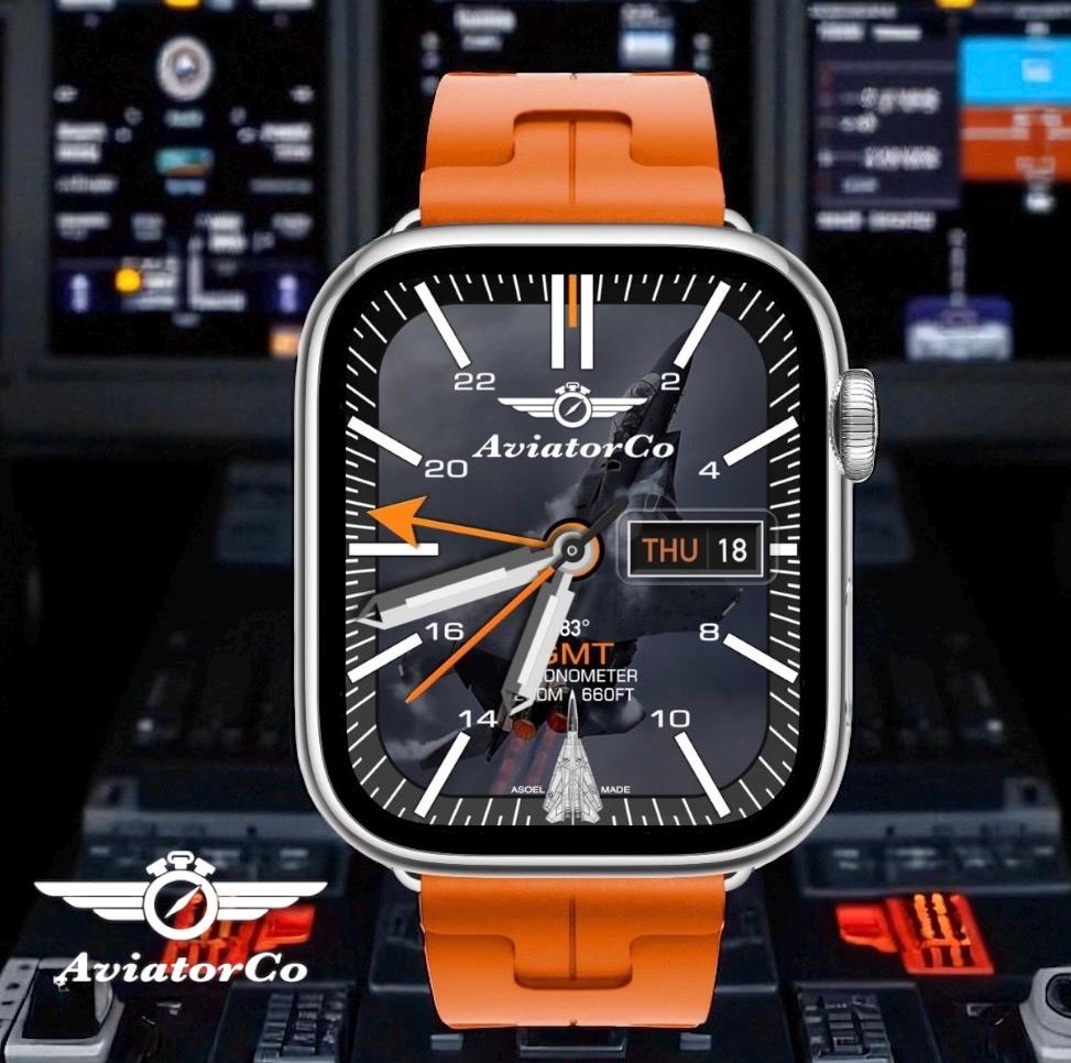 AviatorCo Squadron GMT Watch Face: Custom Clockology Apple Watch Ultra & Series 4+