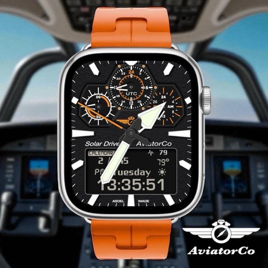 AviatorCo Hybrid 200m Orange Apple Watch Face - Clockology Design
