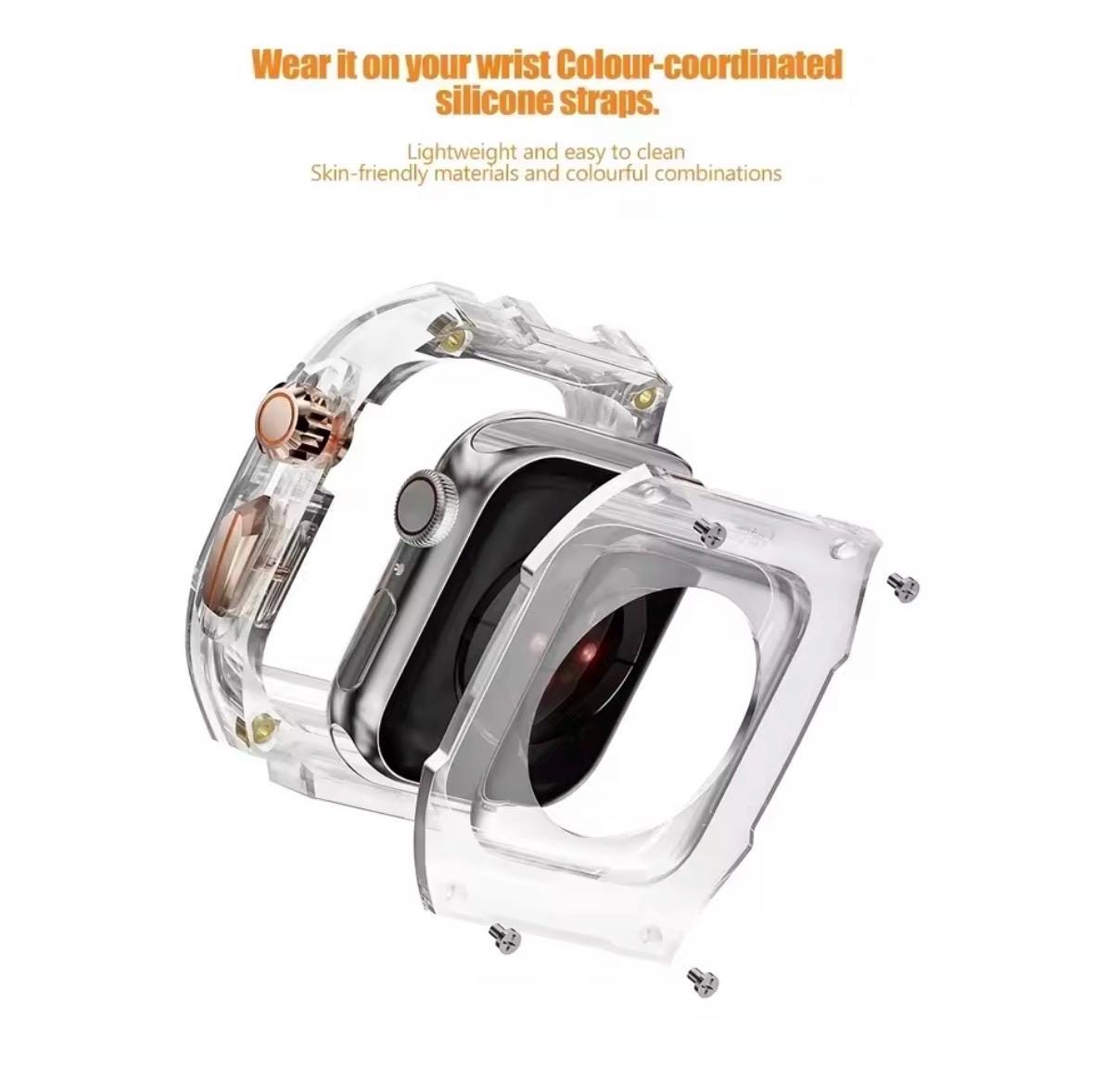 Transparent Apple Watch Modification Kit: TPU Band + PC Case (44/45mm)