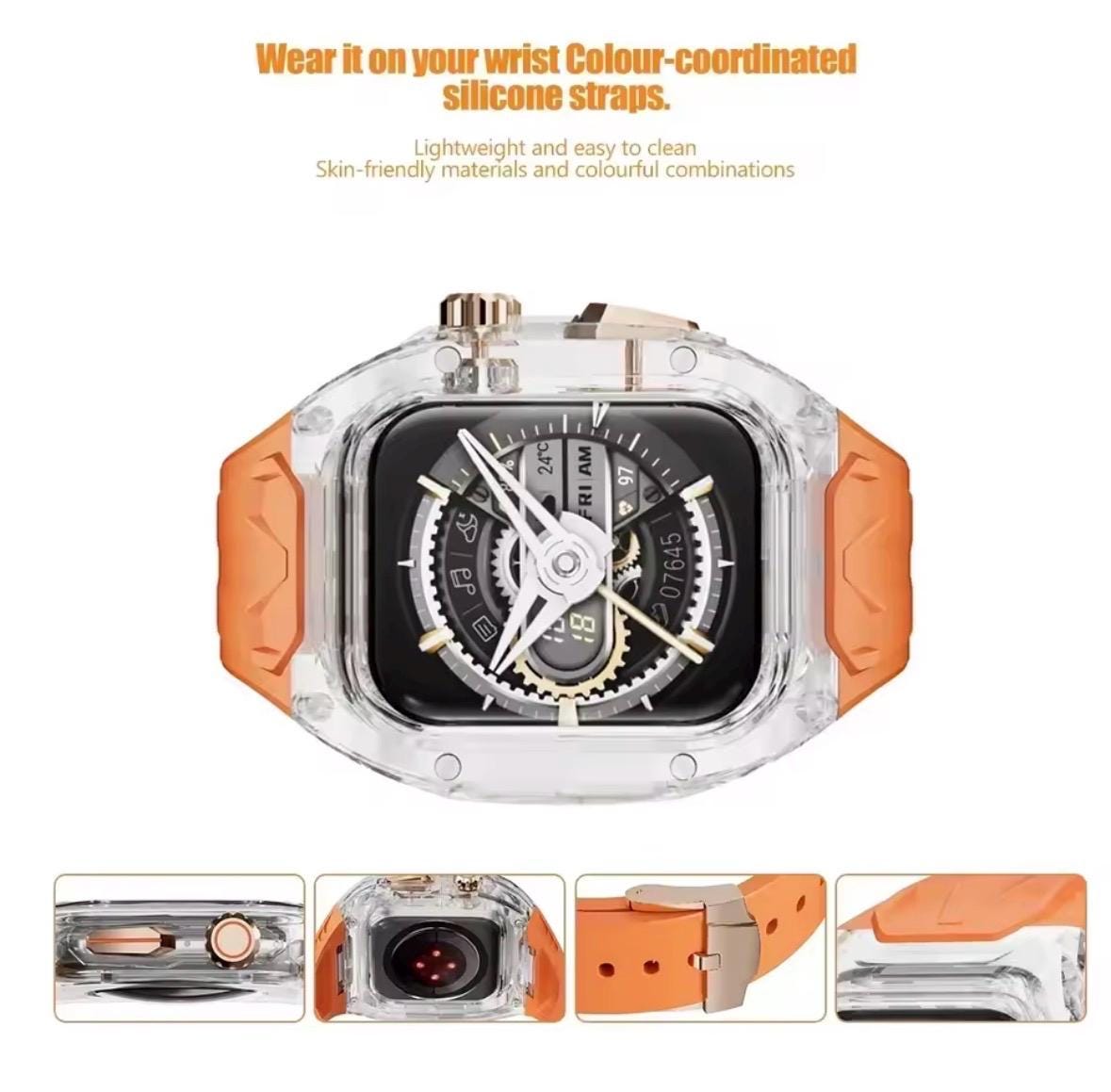 Transparent Apple Watch Modification Kit: TPU Band + PC Case (44/45mm)
