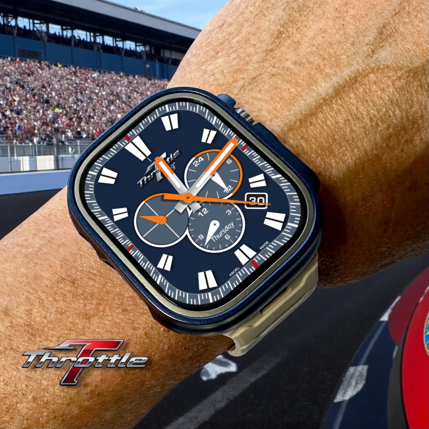 Throttle GT250 Chronograph – Sport Performance Watch Face for Apple Watch and Clockology Tonytime70 Racing-Inspired Analog Dial