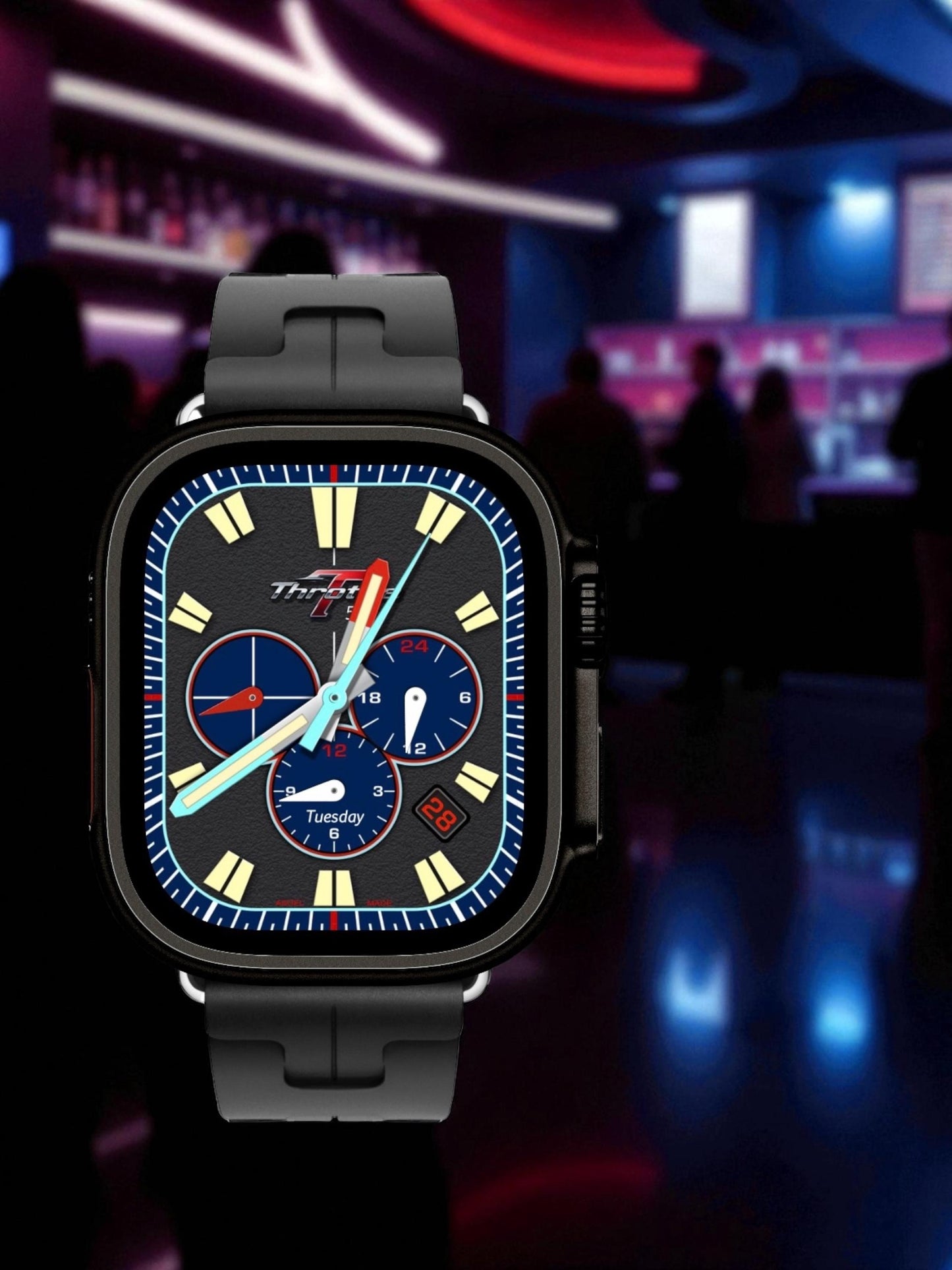 Throttle GT200 Chronograph – Sport Performance Watch Face for Apple Watch and Clockology Tonytime70 Racing-Inspired Analog Dial