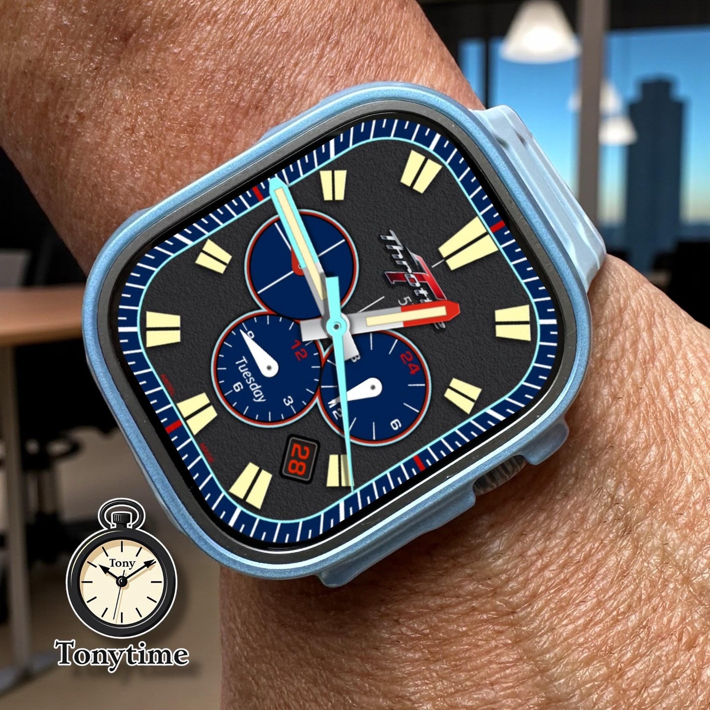 Throttle GT200 Chronograph – Sport Performance Watch Face for Apple Watch and Clockology Tonytime70 Racing-Inspired Analog Dial