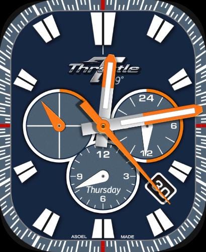 Throttle GT250 Chronograph – Sport Performance Watch Face for Apple Watch and Clockology Tonytime70 Racing-Inspired Analog Dial