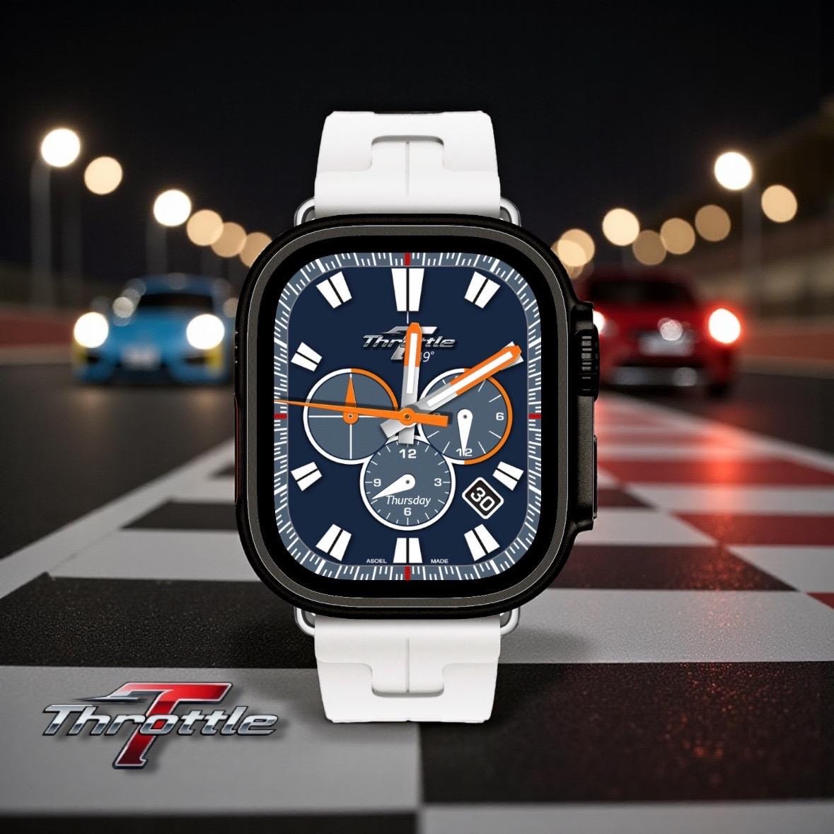 Throttle GT250 Chronograph – Sport Performance Watch Face for Apple Watch and Clockology Tonytime70 Racing-Inspired Analog Dial