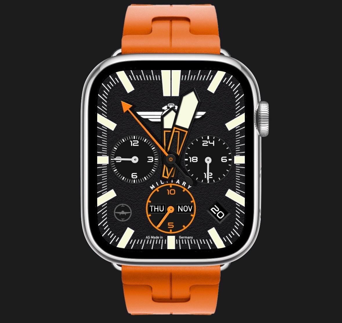 AviatorCo Black Squadron Pilot Watch Face – Military Chronograph Clockology Design (Digital Download)