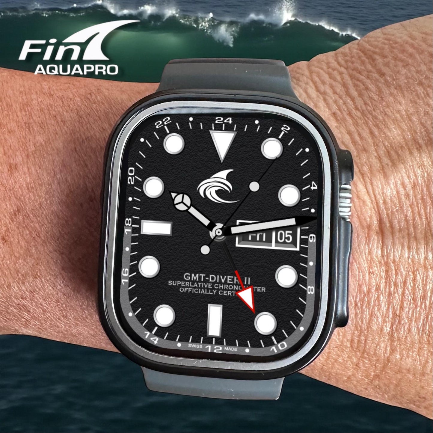 Fin GMT-Diver II Watch Face – Red & Grey Bezels (Clockology App)