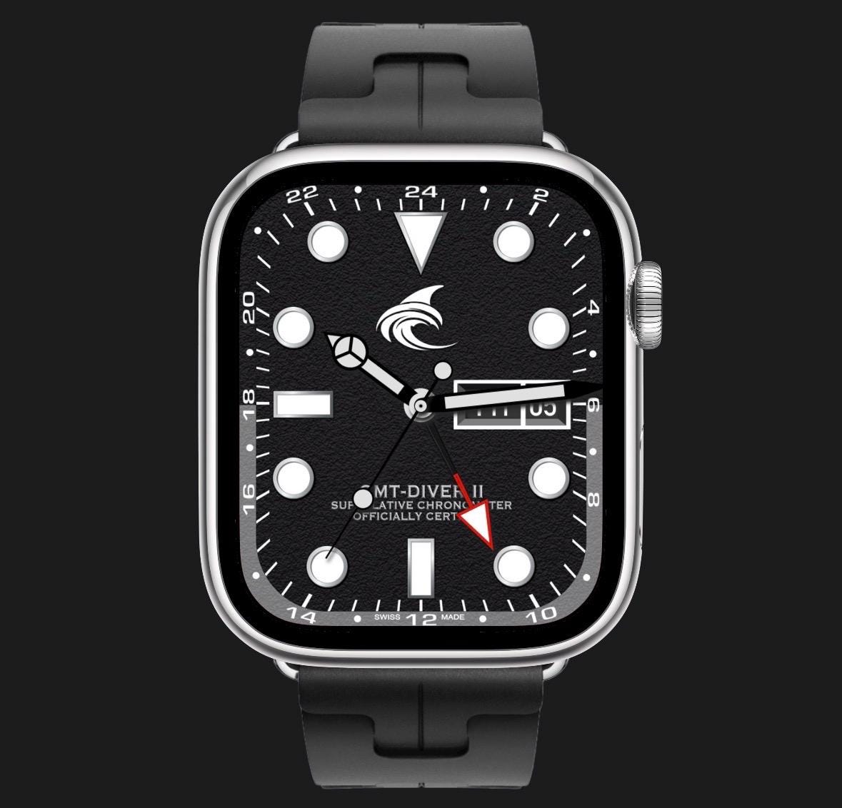 Fin GMT-Diver II Watch Face – Red & Grey Bezels (Clockology App)
