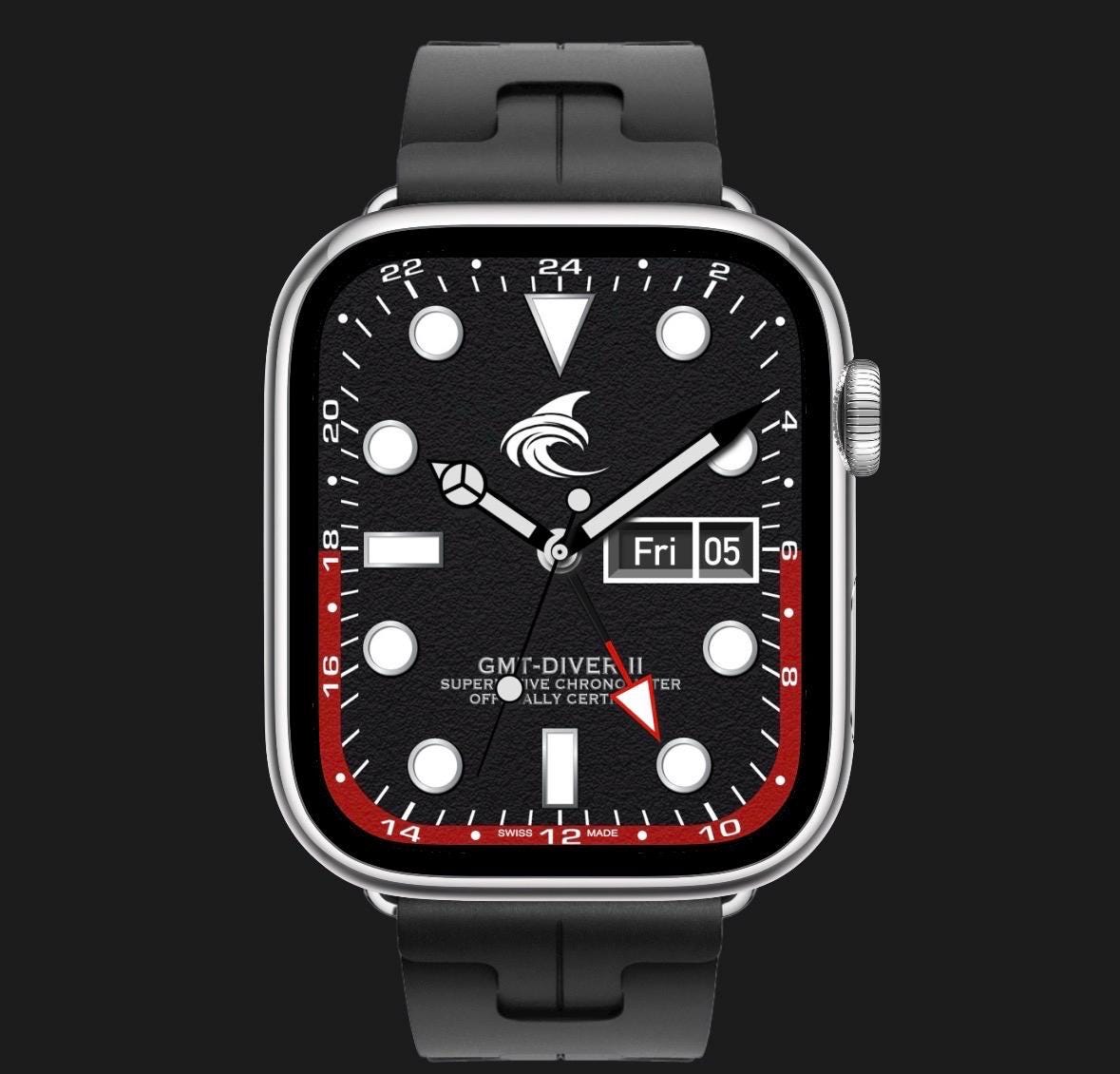 Fin GMT-Diver II Watch Face – Red & Grey Bezels (Clockology App)