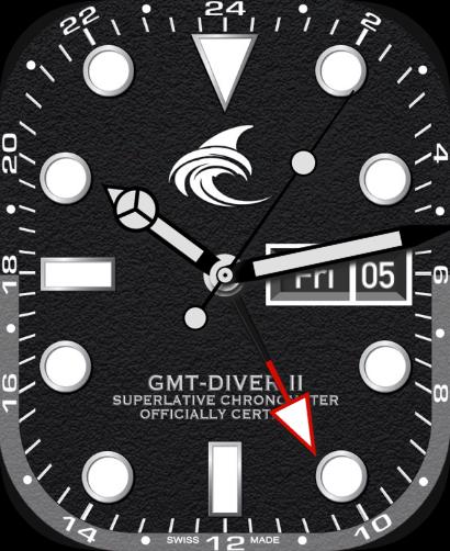 Fin GMT-Diver II Watch Face – Red & Grey Bezels (Clockology App)