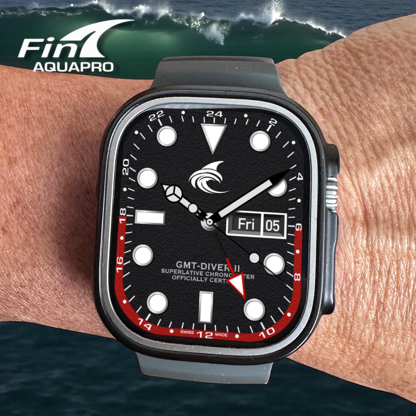 Fin GMT-Diver II Watch Face – Red & Grey Bezels (Clockology App)